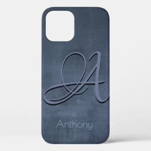 Navy Blue Gray stylische rustikale Name Monogram Case-Mate iPhone Hülle