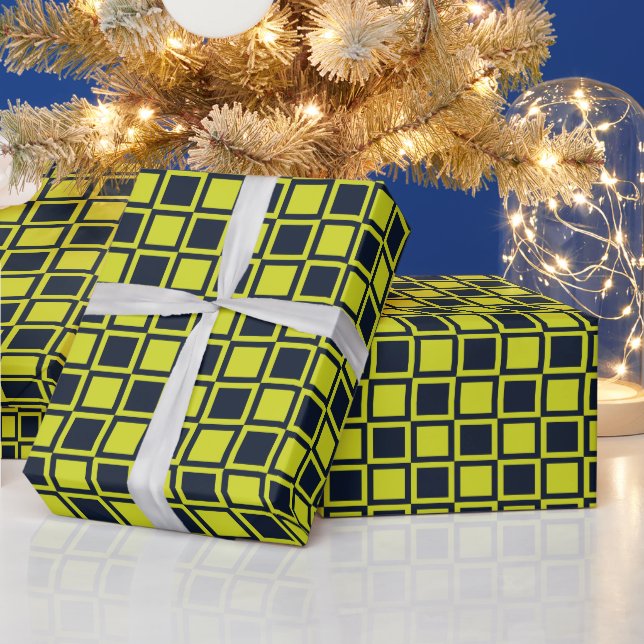 Navy Blue Green Checkerboard Geschenkpapier (Feiertage)