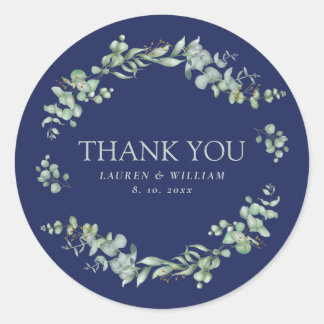 Navy Blue Green Greenerity Wedding Vielen Dank Runder Aufkleber