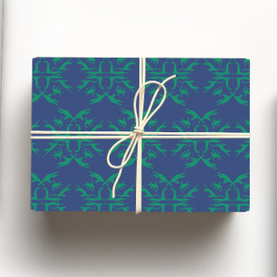 Navy Blue & Green Loch Ness Monster Damask Geschenkpapier Set