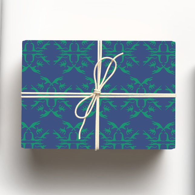 Navy Blue & Green Loch Ness Monster Damask Geschenkpapier Set (Von Creator hochgeladen)