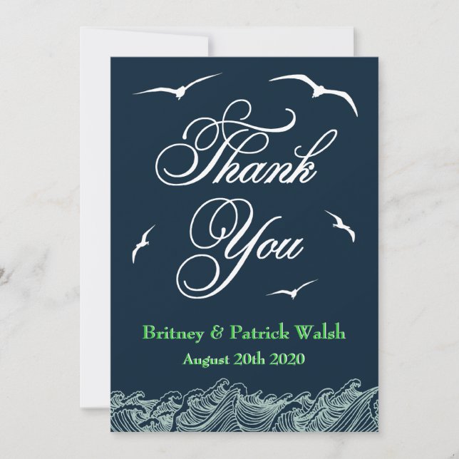 Navy Blue & Green Nautical Wedding Danke Karten (Vorderseite)