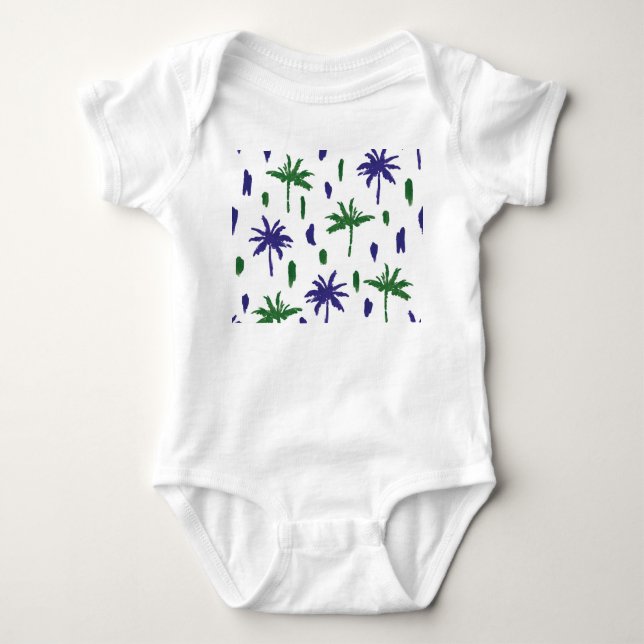 Navy Blue Green Palm Muster Baby Strampler (Vorderseite)
