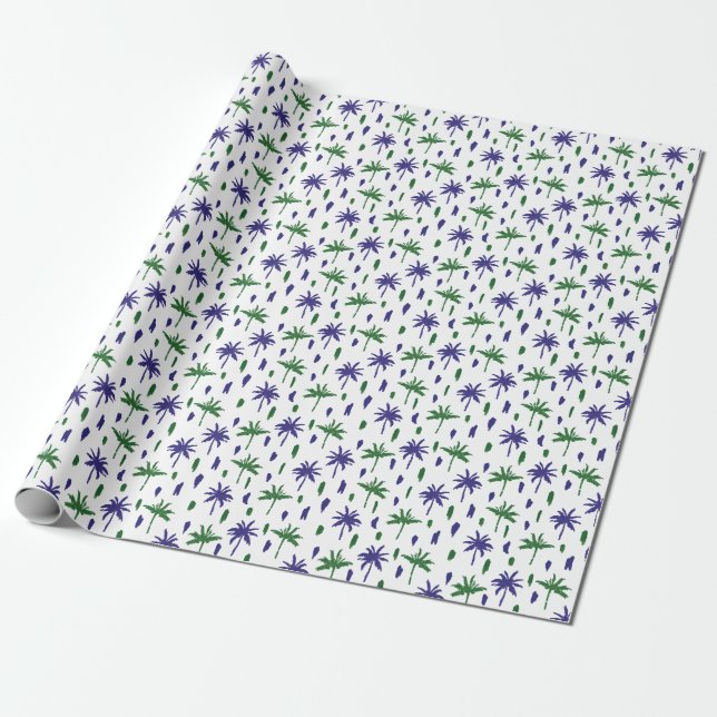 Navy Blue Green Palm Muster Geschenkpapier (Ungerollt)