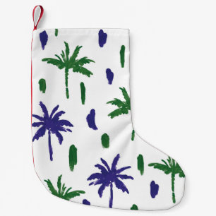 Navy Blue Green Palm Muster Kleiner Weihnachtsstrumpf