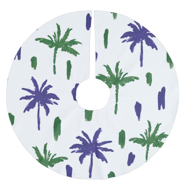 Navy Blue Green Palm Muster Polyester Weihnachtsbaumdecke (Vorderseite)