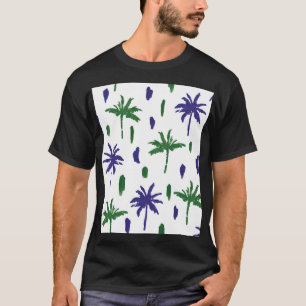 Navy Blue Green Palm Muster T-Shirt