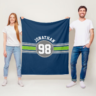 Navy Blue Green Sports Jersey Streifen Name Number Fleecedecke