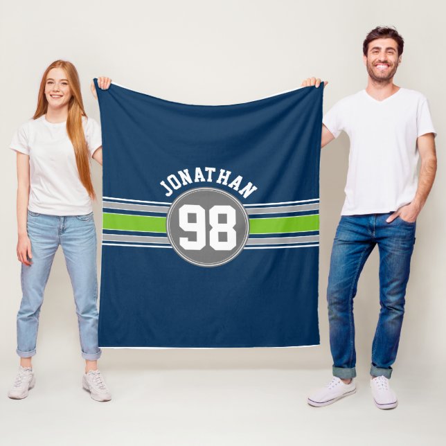 Navy Blue Green Sports Jersey Streifen Name Number Fleecedecke (Beispiel)