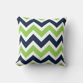 Navy Blue Green White Zickzack Pattern Pillow Kissen