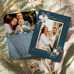 Navy Blue Greenerity Vintage Weihnachten Zwei Foto Folien Feiertagskarte