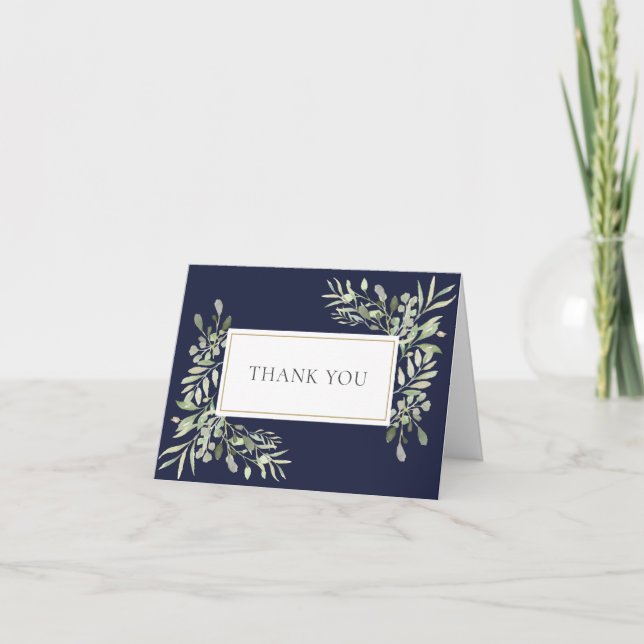 Navy Blue Greenerity Wedding Vielen Dank Karte (Vorderseite)