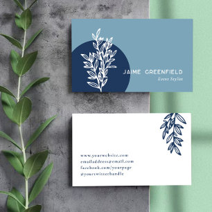 Navy & Blue Greenery Line Art Visitenkarte