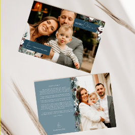 Navy Blue Greenery Vintag Family Newsletter Foto Feiertagskarte