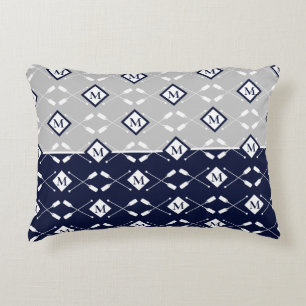 Navy Blue Grey Monogram Paddle Lake House Accent P Dekokissen