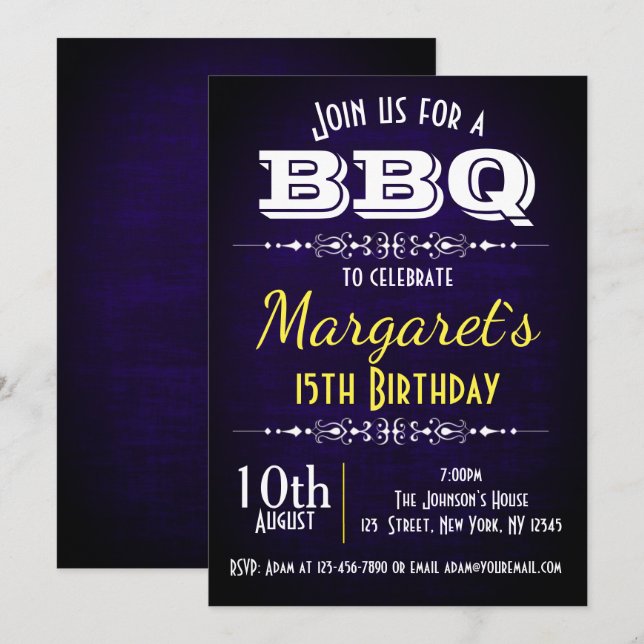 Navy Blue GRILLEN Birthday Party Einladung (Vorne/Hinten)