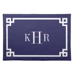 Navy Blue Griry Key Border Custom Monogram Tischset