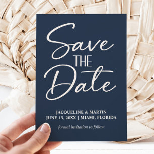 Navy Blue Hand Letted Script Wedding Save The Date