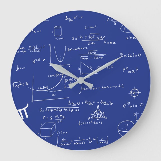 Navy Blue Handgeschriebene Formeln als Mathe Große Wanduhr (Vorderseite)