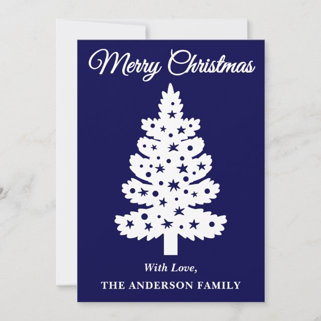 Navy Blue Handgeschriebenes Skript Weihnachtsbaum Feiertagskarte (Vorderseite)