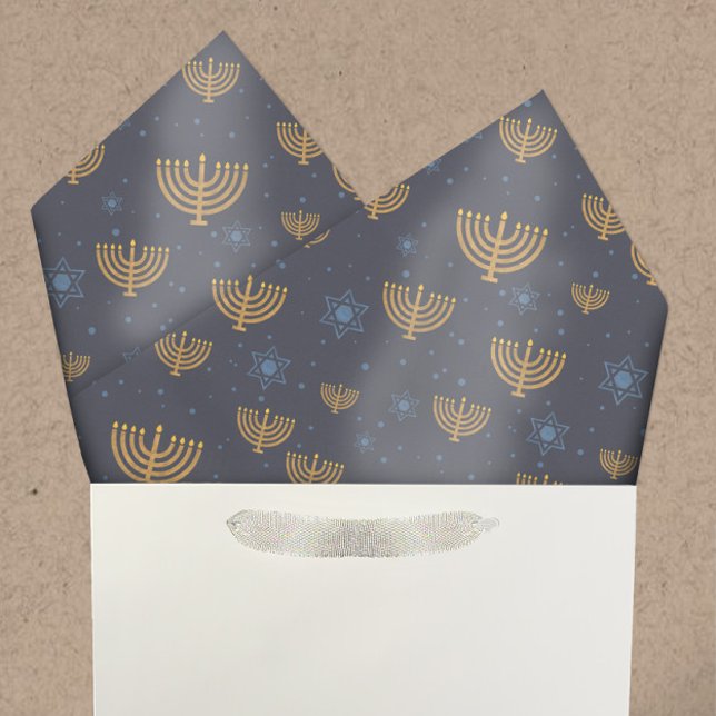 Navy Blue Hanukkah Menorah Star von David Pattern Seidenpapier (Von Creator hochgeladen)