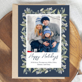 Navy Blue Happy Holidays Foto Custom Feiertagskarte