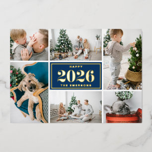 Navy Blue Happy New Year 2025 Foto Collage Folien Feiertagskarte