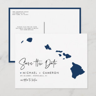 Navy Blue Hawaii Staat Karte QR-Code Save the Date