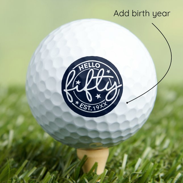 Navy Blue Hello 50. Geburtstag Golfball (Von Creator hochgeladen)