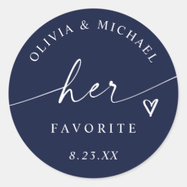 Navy Blue Her Favorite Script Wedding Treat Bag Runder Aufkleber