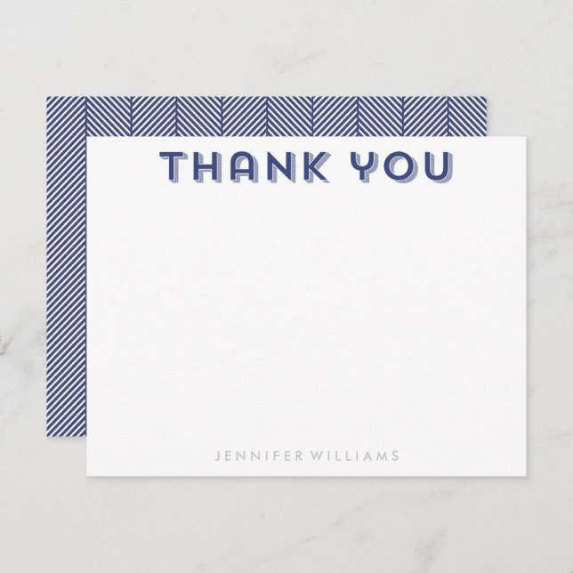 Navy Blue Herringbone Muster Vielen Dank Karten (Vorne/Hinten)