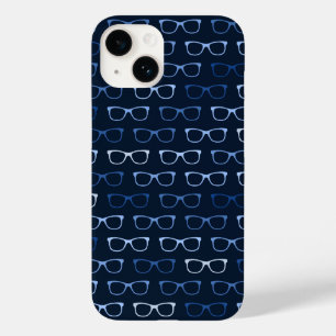 Navy Blue Hipster Glasses Pattern Geeky Case-Mate iPhone 14 Hülle