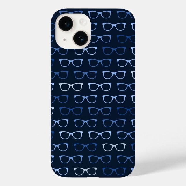 Navy Blue Hipster Glasses Pattern Geeky Case-Mate iPhone Hülle (Rückseite)