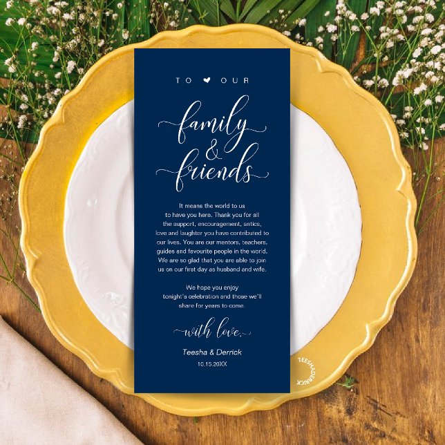 Navy-Blue-Hochzeit-Gedeck-Dankeskarten-Set Programm (Navy Blue Wedding Place Setting Thank You Card, Dinner Lunch Brunch Party Celebration)