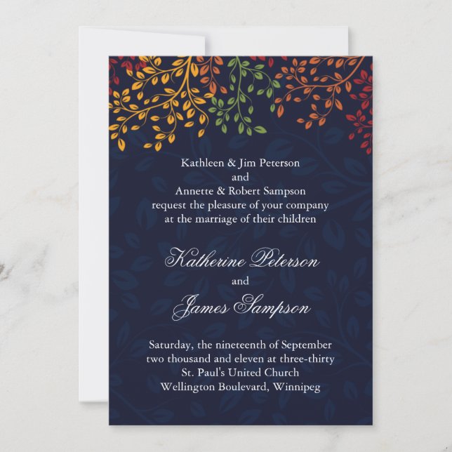 Navy Blue Hochzeit im Herbst Einladung (Vorderseite)