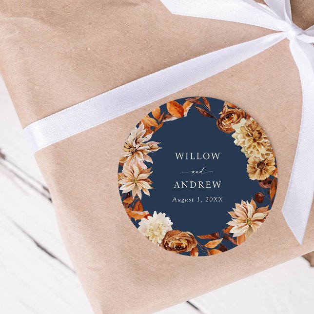 Navy Blue Hochzeit im Herbst Sticker (Navy Blue Fall Floral Wedding Sticker by Painted Paperie
)