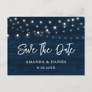 Navy Blue Holding String Lichter Hochzeit speicher Postkarte