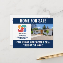 Navy Blue Home for Sale Real Estate Company Logo Postkarte