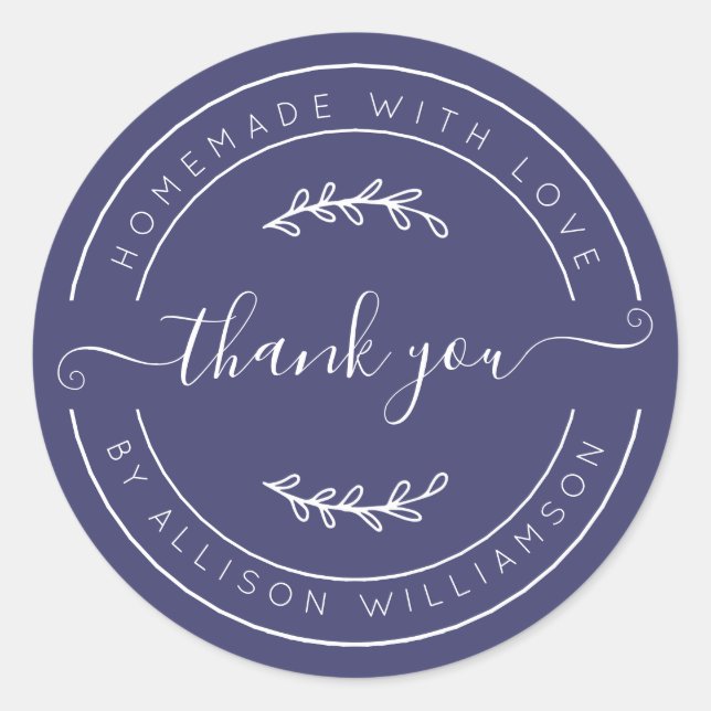 Navy Blue Homemade Thank You Label Runder Aufkleber (Vorderseite)