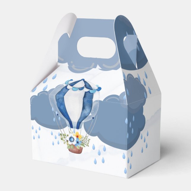 Navy Blue Hot Air Ballon Floral Boy Baby Dusche Geschenkschachtel (Vorderseite)