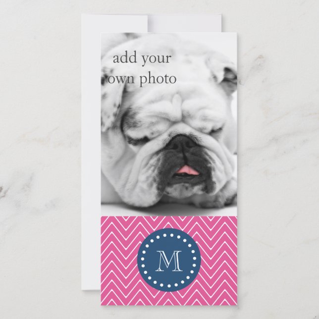 Navy Blue, Hot Pink Zickzack Muster, Ihr Monogramm (Vorderseite)
