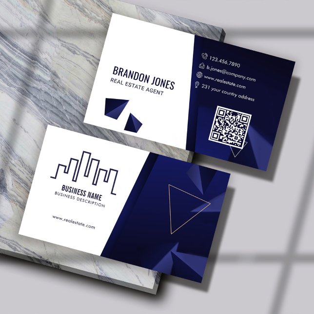 Navy Blue House Logo, Real Estate Agent, QR Code Visitenkarte (Von Creator hochgeladen)