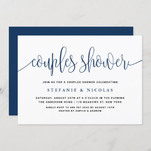 Navy Blue Hübsch Calligraphy Couples Dusche Einladung