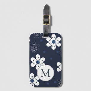 Navy Blue Hübsch Floral Monogram Gepäckanhänger