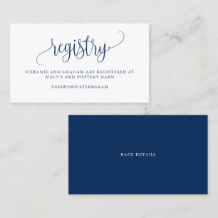 Navy Blue Hübsch Script Wedding Gift Registry Visitenkarte