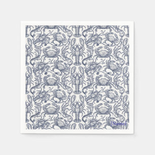 Navy Blue Hummer Toile - Coastal Grandmother Crusa Serviette