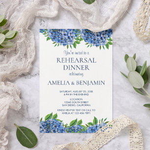 Navy Blue Hydrangea Wood Wedding Probe Dinner Einladung