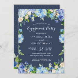 Navy Blue Hydrangeas Floral Engagement Party Einladung