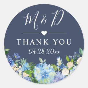 Navy Blue Hydrangeas Floral Wedding Vielen Dank Runder Aufkleber