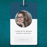 Navy Blue ID Card | Modern Foto Name Logo QR